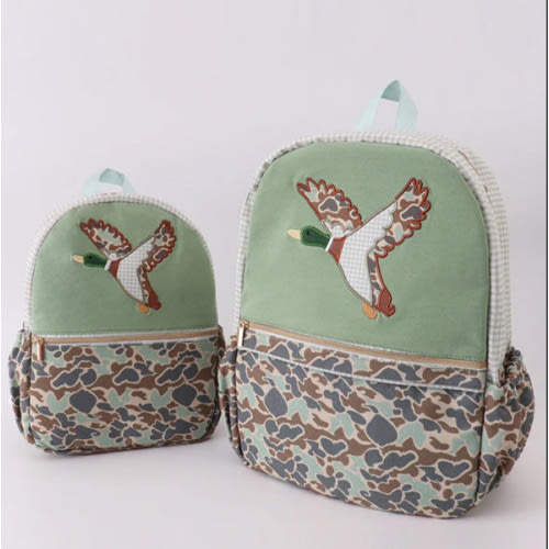 Green camouflage duck applique boy schoolbag – HoneyBean