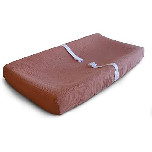 mushie Extra Soft Muslin Fitted Changing Pad Cover (Cedar)