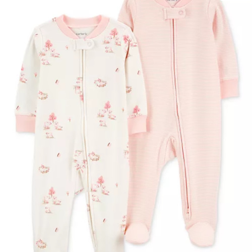 Baby Cotton 2-Way-Zip Footed Sleep and Play Coveralls, Pack of 2