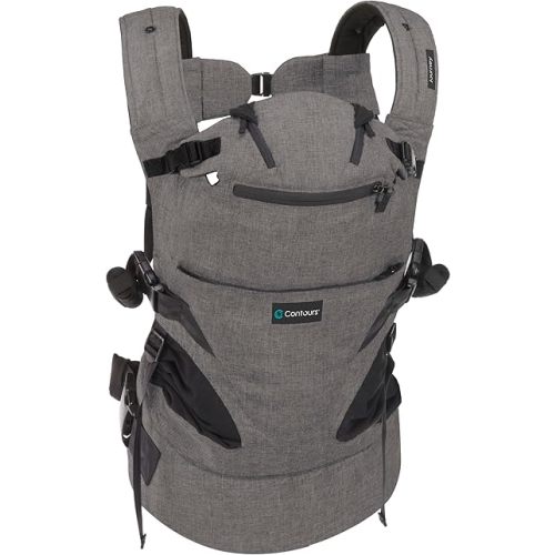 Contours Baby Carrier Newborn to Toddler | Journey 5 Position Convertible Easy-to-Use Baby Carrier with Pockets for Men and Women, Face in, Face Out, Front, Back & Hip (8-45 lbs) - Carbon Gray