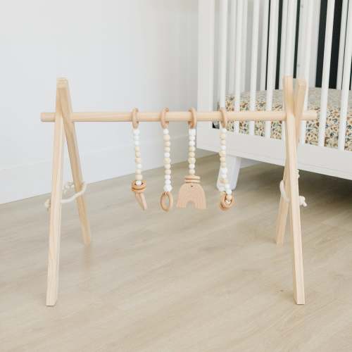 Wooden Baby Gym + White Toys