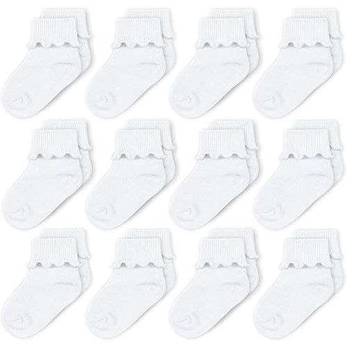 CozyWay Baby Ruffle Socks Baby Girl Turn Cuff Ankle Comfy Cotton Socks Infant - 12 Pack