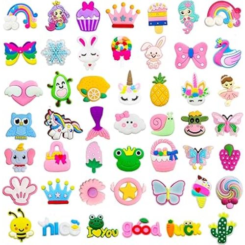 50 PCS Pink Shoe Charms for Girls Kids PVC Cute Aesthetic Flower Butterfly Shoe Charms for Clog Sandals Bracelet Wristband Decorations Party Favor