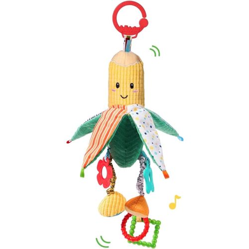 Hanging Rattles Crib & Car Seat Toys for Babies 0-12 Months with Crinkle, Squeaky & Teether, Sensory Corn Soft Stuff Stroller Toys for Newborns, Boys Girls Gifts