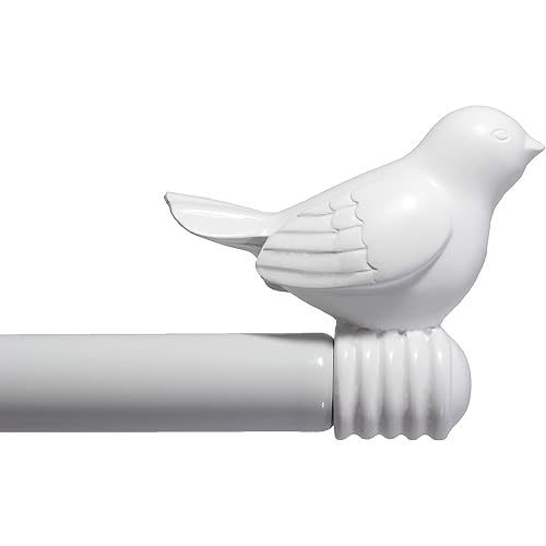 3/4-inch Cute Decorative Bird Adjustable Window Treatment Curtain Single Rod Set, 28" to 48" - Glossy White
