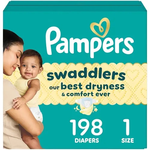 Pampers Swaddlers Diapers - Size 1, One Month Supply (198 Count), Ultra Soft Disposable Baby Diapers