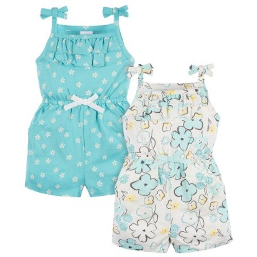 Gerber Baby & Toddler Girls' Tank Rompers, Bee Petals, 0-3 Months, 2-Pack