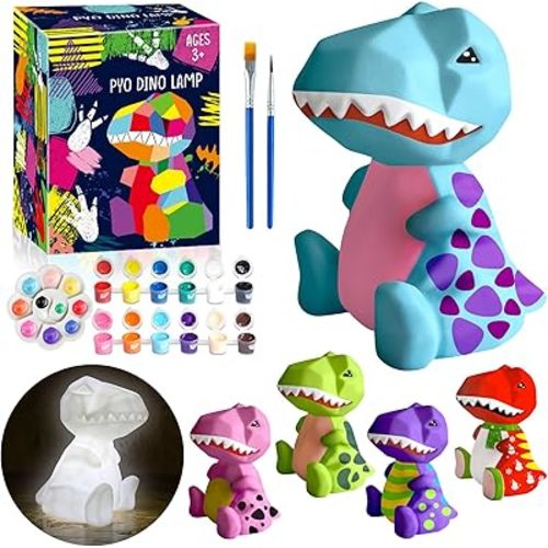 FUNZBO 4.3in Paint Your Own Dinosaur Lamp Kit - Arts and Crafts Supplies Painting Kit for Kids Teens, DIY Night Light Dinosaur Toys for Boys Girls 3 4 5 6 7 8 9 10 11 12 Christmas Birthday Gifts