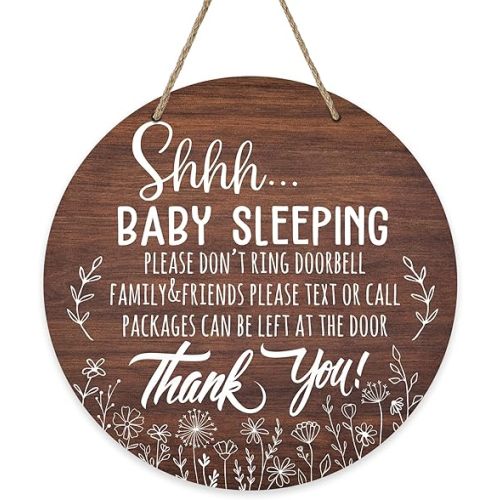Deroro Shhh Baby Sleeping Front Door Sign, Please Don't Ring Doorbell Wood Door Hanger Outdoor Outside Porch Baby Room Decor, Farmhouse Rustic Wooden Wreath Indoor Wall Hanging Decoration