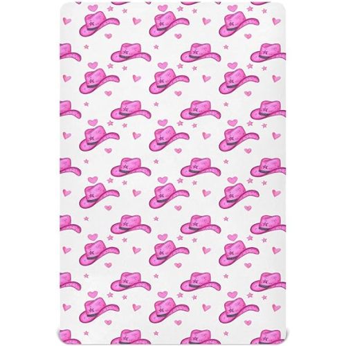 Pink Cowgirl Crib Sheets for Boys Girls, 39x27 Inch Soft and Breathable Pack n Play Sheets, Portable Mini Stretchy Cribs Sheets