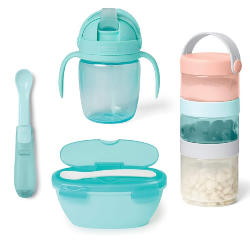 Skip Hop Baby Easy-Pack Feeding Travel Essentials 6 Piece Set Soft Teal 6m+