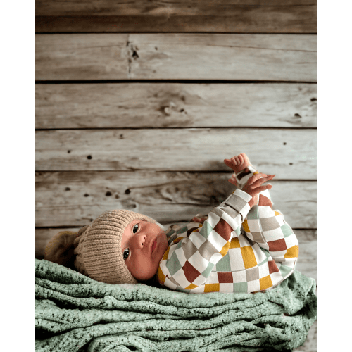 Cannoli Checkerboard / Organic 2-Way Zip Romper