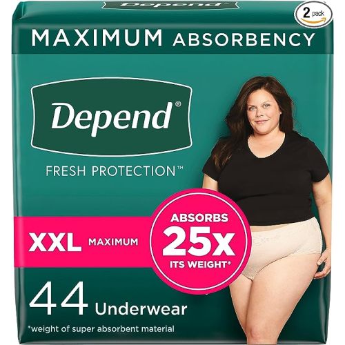 Depend Fresh Protection Adult Incontinence & Postpartum Bladder Leak Underwear for Women, Disposable, Maximum, Extra-Extra-Large, Blush, 44 Count (2 Packs of 22), Packaging May Vary - XX-Large (44 Count)