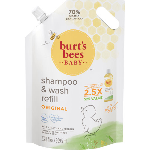 Burts Bees Baby Shampoo and Baby Wash Refill 33.8 Fl Oz