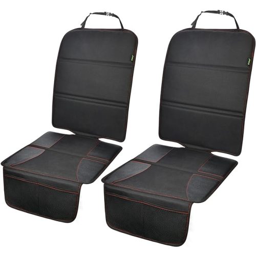 Car Seat Protector for Child Seat, 2 Pack Seat Protector with Thick Padding, Seat Covers to Protect Your Fabric and Leather Seats - Black with red stitching