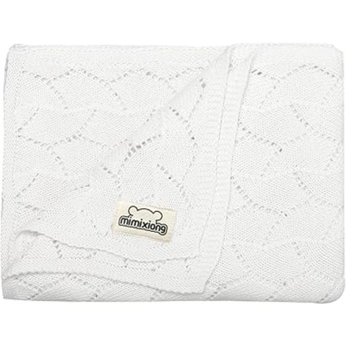 mimixiong 100% Pure Cotton Baby Blanket Extra Soft Cellular Neutral Swaddle Receiving Crib Blanket for Newborn Baby Boy Girl Size 30 x 40 inches (Snow)