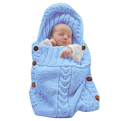 XMWEALTHY Newborn Baby Wrap Swaddle Blanket Knit Sleeping Bag Receiving Blankets Stroller Wrap for Baby(Light Blue) (0-6 Month)