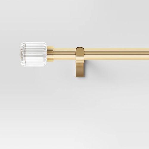 66"-120" Clear Ribbed Curtain Rod Brass - Threshold™: Gold Single Rod, Quick Mount, 0.875" Diameter, 3.78" Projection