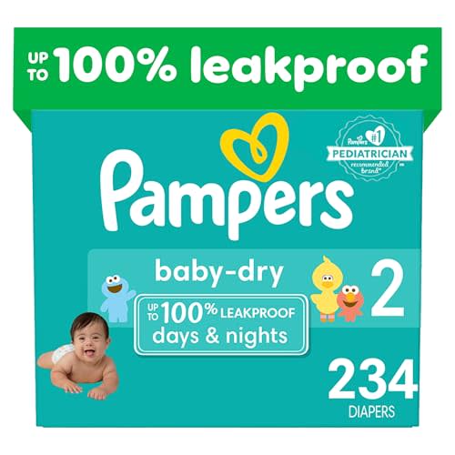 Pampers Baby Dry Diapers - Size 2, One Month Supply (234 Count), Absorbent Disposable Diapers
