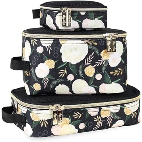 Chelsea + Cole for Itzy Ritzy Packing Cubes – Set of 3 Floral Packing Cubes or Travel Organizers; Each Cube Features a Mesh Top, Double Zippers and a Fabric Handle; Floral