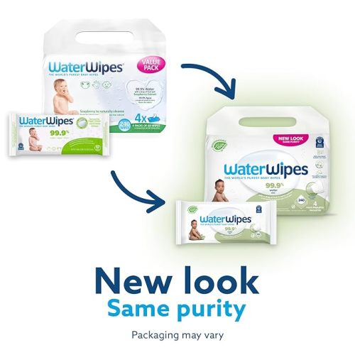  WaterWipes Plastic-Free Textured Clean, Toddler & Baby Wipes,  99.9% Water Based Wipes, Unscented & Hypoallergenic for Sensitive Skin, 240  Count (4 packs), Packaging May Vary : Baby