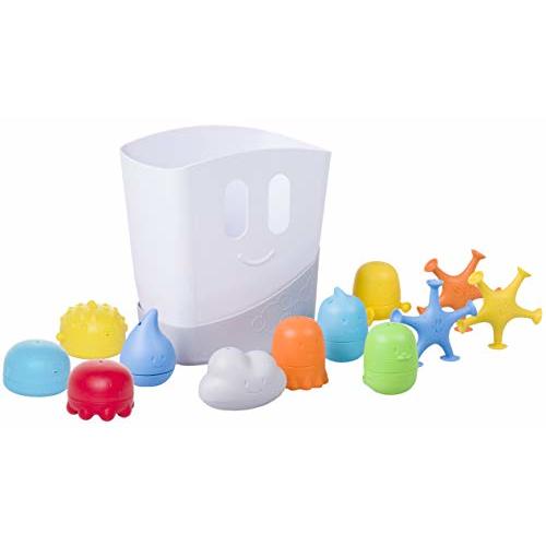 Ubbi Baby Bath Time Essential Gift Set, Includes Drying Bin and 11 Bath Toys, Dishwasher Safe, White - Classic Gray Gift Set