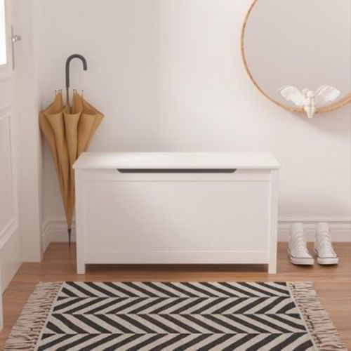 Wooden Toy Box Storage with Safety Hinged Lid in White, MDF Construction