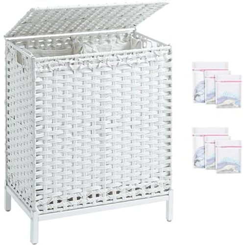 SETVSON Laundry Hamper with Lid, 112 L Handwoven Rattan, Cloud White