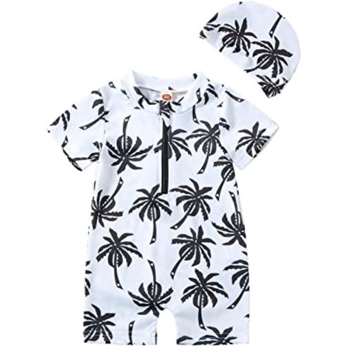 Newborn Infant Baby Boy Girls Shark One Piece Swimsuit Short Sleeve Zip Up Rash Guard Swimwear Sun Protection Bathing Suits