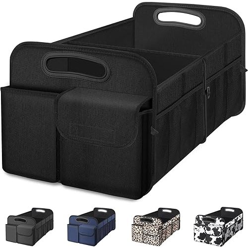 Femuar Car Trunk Organizer, Car Storage Organizer with Large Capacity Waterproof Collapsible Trunk Organizer for Car Suv/Jeep/Sedan (Black, Standard)