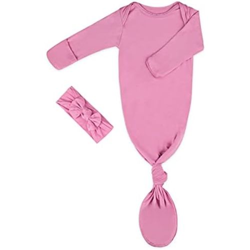 Newborn Baby Knotted Gown, Super Soft Silky Infant Long Sleeve Sleeper for Baby Girl and Boy Sleeping Bag with Hat