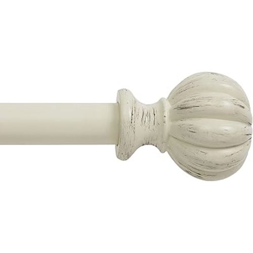 Kenney Rachel Fluted Ball Window Curtain Rod, Adjustable Curtain Rod for Windows 48 to 86 Inches, Extendable Curtain Rod Set, Antique White Curtain Rod