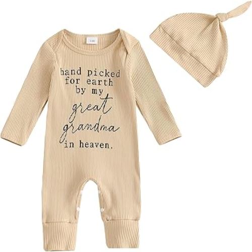 Kupretty Newborn Baby Boy Fall Winter Clothes Ribbed Knit Bodysuit Romper Jumpsuit with Hat Infant Coming Home Outfit
