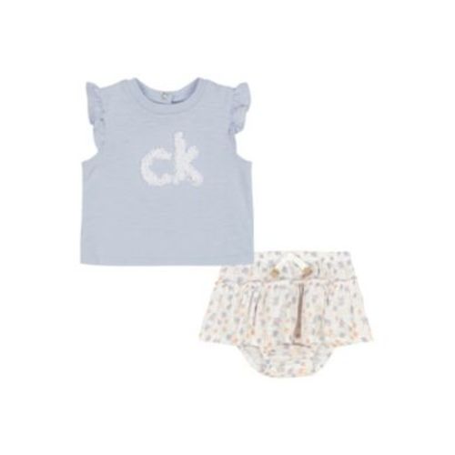 Baby Girls 2-Piece Rosette Logo T-Shirt Printed Gauze Skirted Diaper Cover Set