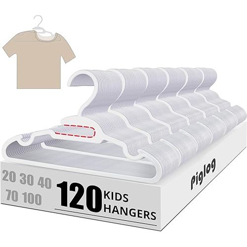120 Pack Kids Hangers - Plastic Baby Hanger for Closet, Childrens Infant Hangers for Clothes, U-Shape Nursery Newborn Hanger 11.4 inch with Protective Collar Non-Distorting Design