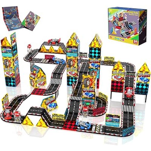 Magnetic Tiles Road Set, Magnetic Building Blocks for Road, Construction Kit STEM Learning Toys for Kids Boys Girls Ages 1-12, Back to School Holidays Birthdays Gift