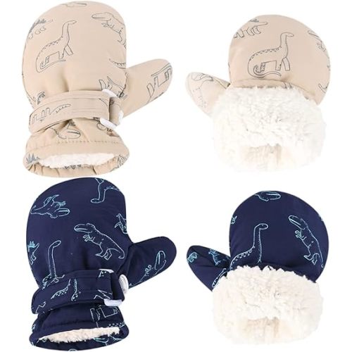 Fleece Lined Mittens for Baby Boys Girls,Baby Toddler Little Kids Winter Gloves Mittens - 2 Pair Pack