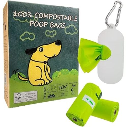 60 Count Compostable Dog Poop Bags, Extra Thick, Leak Proof, Unscented, Eco-Friendly, 9 x 13 Inches