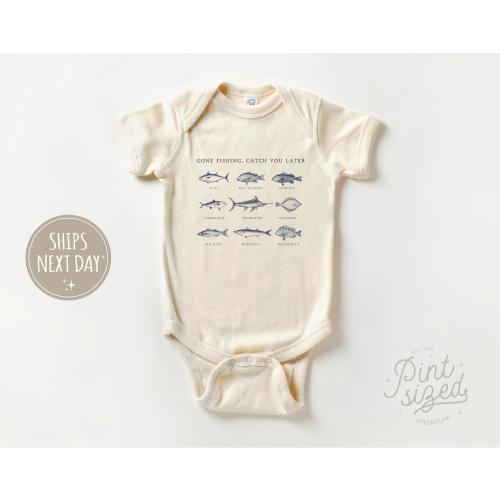 Cute Fishing Onesie® - Gone Fishing Baby Onesie® - Summer Fishing Bodysuit - Cute Natural Baby Onesie®