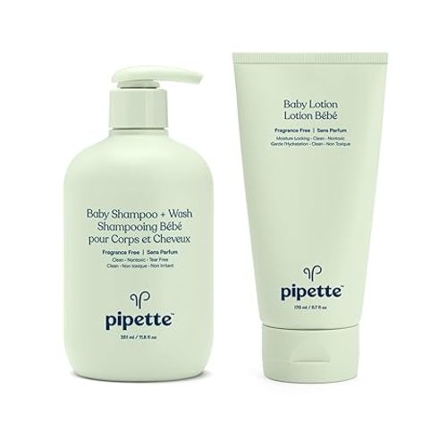 Pipette Fragrance-Free Wash and Lotion Duo, Clean, Tear-Free Bath Time, Sulfate-Free, Paraben-Free, Sensitive Skin Baby Wash, Sensitive Skin Baby Lotion, Hypoallergenic, Non-Toxic