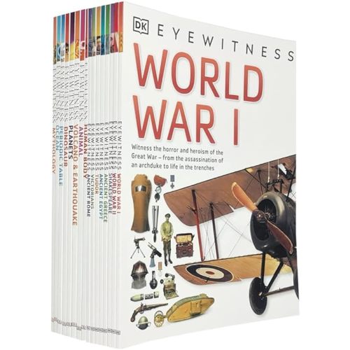 DK Eyewitness Collection 15 Books Set (Human Body,Ocean,Volcano & Earthquake,Animal,Planets,Periodic Table,Dinosaurs,Mythology,Ancient Egypt,Tudor,Victorians,Ancient Rome,Ancient Greece and More) Paperback