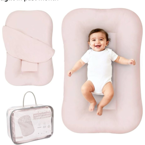 Aila + Aiden Baby Lounger | Organic Cotton Infant Lounger | Adjustable & Portable Floor Lounger | Supervised Use | Soft, Breathable, Washable Cover - Snuggle Collection - (Pink)