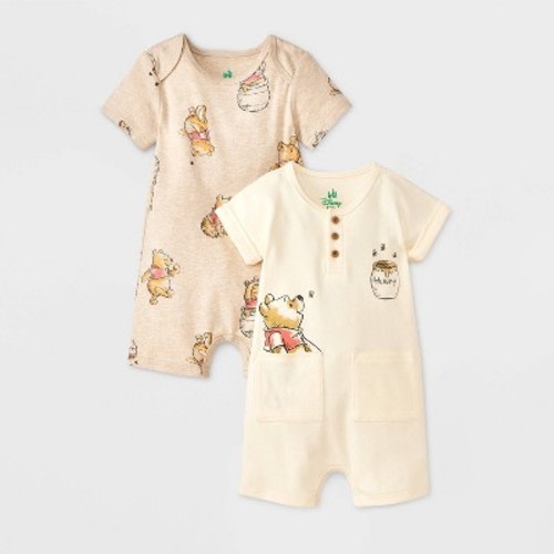 Baby 2pk Disney Winnie The Pooh Rompers - Light Yellow/Tan 12M