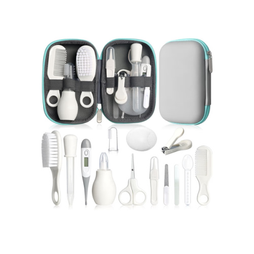 Baby Grooming Kit, Infant Safety Care Set with Hair Brush Comb Nail Clipper Nasal Aspirator,Baby Essentials Kit for Newborn Girls Boys (Grey White)
