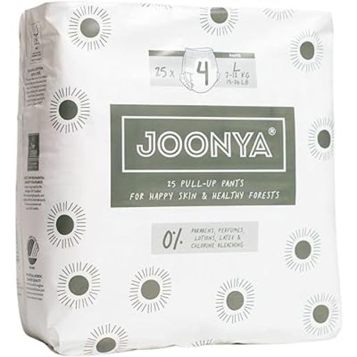 Joonya Pull-Up Pants Baby Diapers, Size 4 L (15-26 lb) - 1 Bag of 25 - NonToxic, Eco-Friendly, Ultra Slim, Overnight Use - Made in Denmark