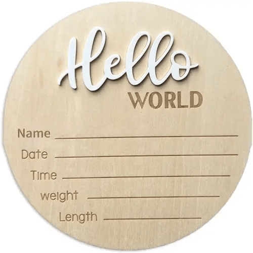 Baby Announcement Sign, 5.9 Inch Wooden Hello World Newborn Sign Birth Announcement Signs, Hello World Nursery Decor Sign & Photo Prop for Baby, Newborn Boys and Girls Gift(White)