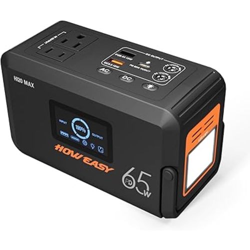 HOWEASY Portable Power Station,135W(270W Peak) Solar Generator,Power Bank with AC Outlet and 65W PD Output,98Wh Lithium Battery Backup with LED Light for Camping, Home Backup Outdoor Emergency