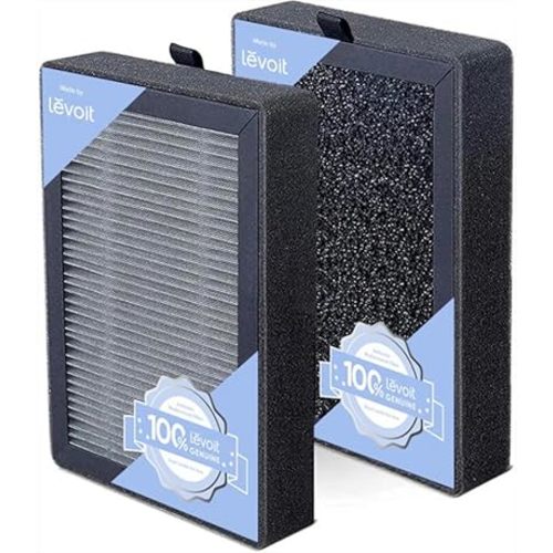 Levoit LV-H128 Air Purifier Genuine Replacement Filter, AHAM VERIFIDE, Capture Dust, Smoke, Pollen, Activated Carbon, 3-Stage Filtration System, 2-Piece Set, LV-H128-RF, 1 Pack