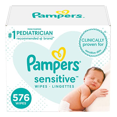 Baby Wipes, Pampers Sensitive Water Based Baby Diaper Wipes, Hypoallergenic and Unscented, Tub Not Included, 72 Count (Pack of 8), Total 576 Wipes - Packaging May Vary
