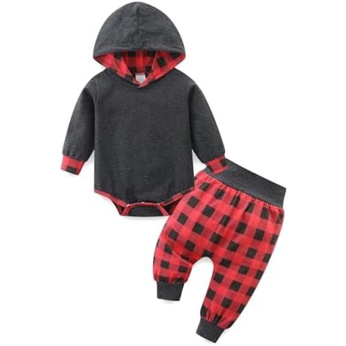 Newborn Baby Boy Clothes Mamas Letter Print Plaid Hoodies Long Sleeve Tops Long Pants 2PCS Sweatsuit Set